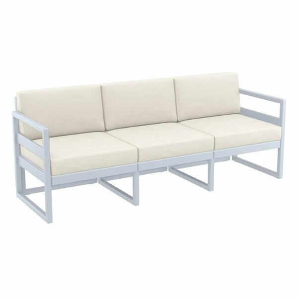 Fine-Line Mykonos Patio Sofa with Sunbrella Natural Cushion; Silver & Gray FI2842653